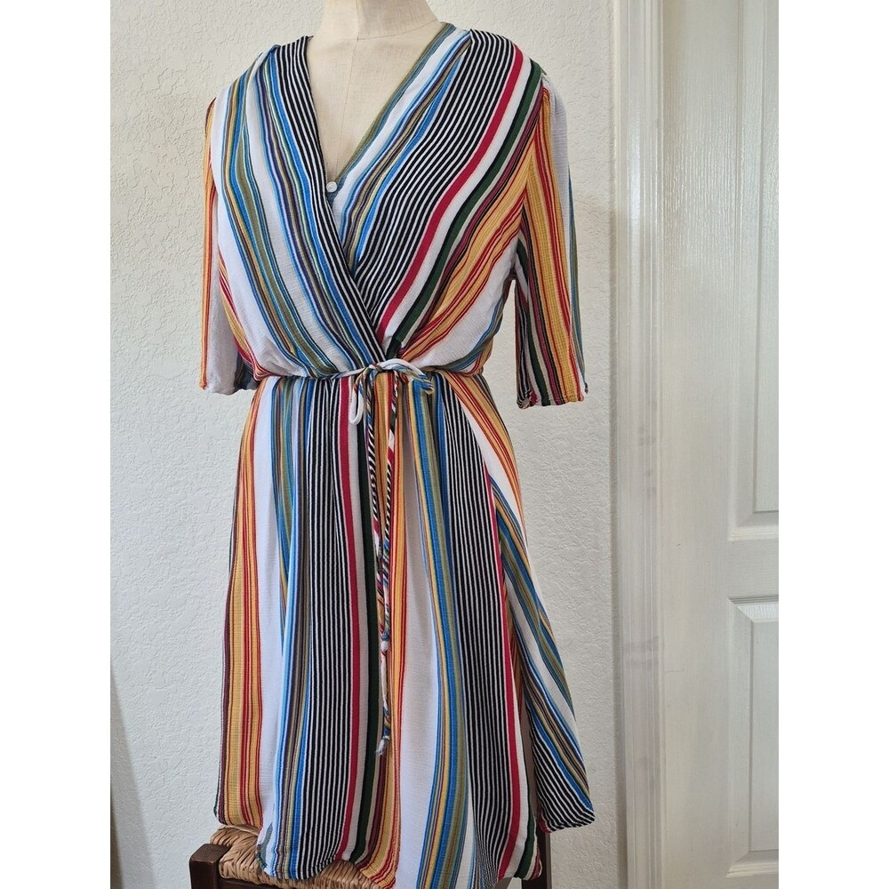 Fraiche by J, Multicolor stripes, wrap top, Short Sleeve dress
